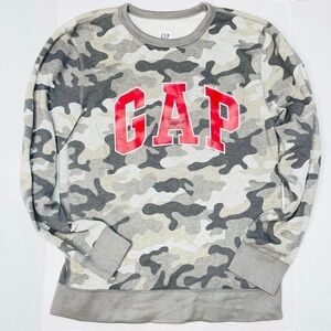 Gap Kids Gray Camo Print Red Graphic Logo Crewneck Pullover Sweatshirt Size XXL